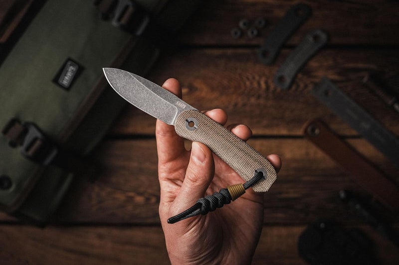KNAFS - Lander 4 Fixed Blade Pocket Knife with Sheath - EDC for Men, Women, Everyone - Drop Point Moondust Finish Blade - Moondust Micarta Handle - Image 2